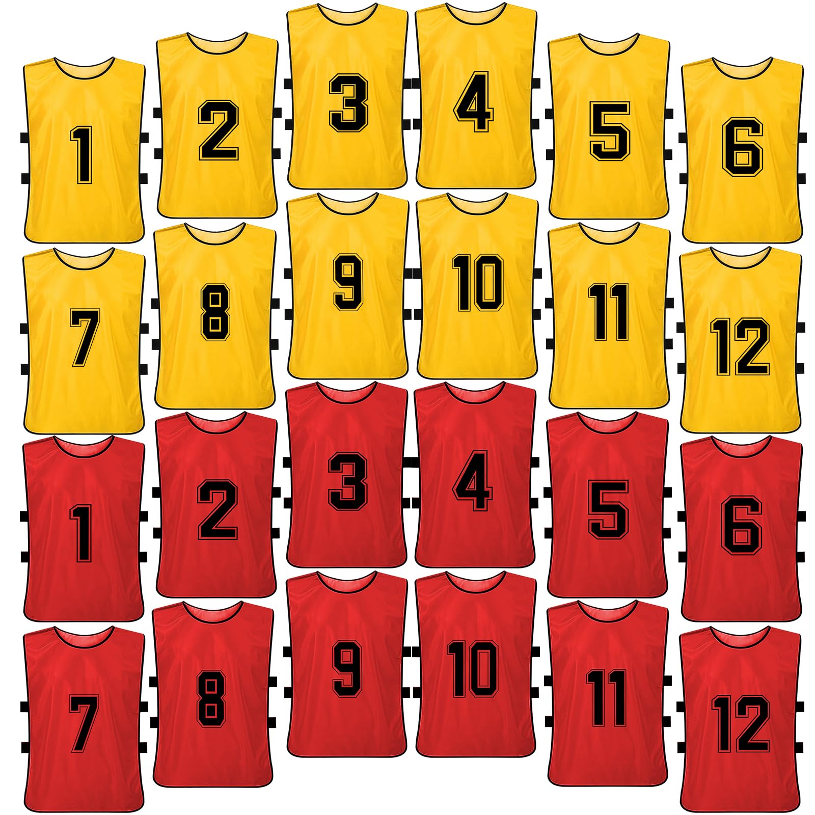 Lot de 24 Chasubles de Sport Numérotées 1 à 12, 65 x 40 cm