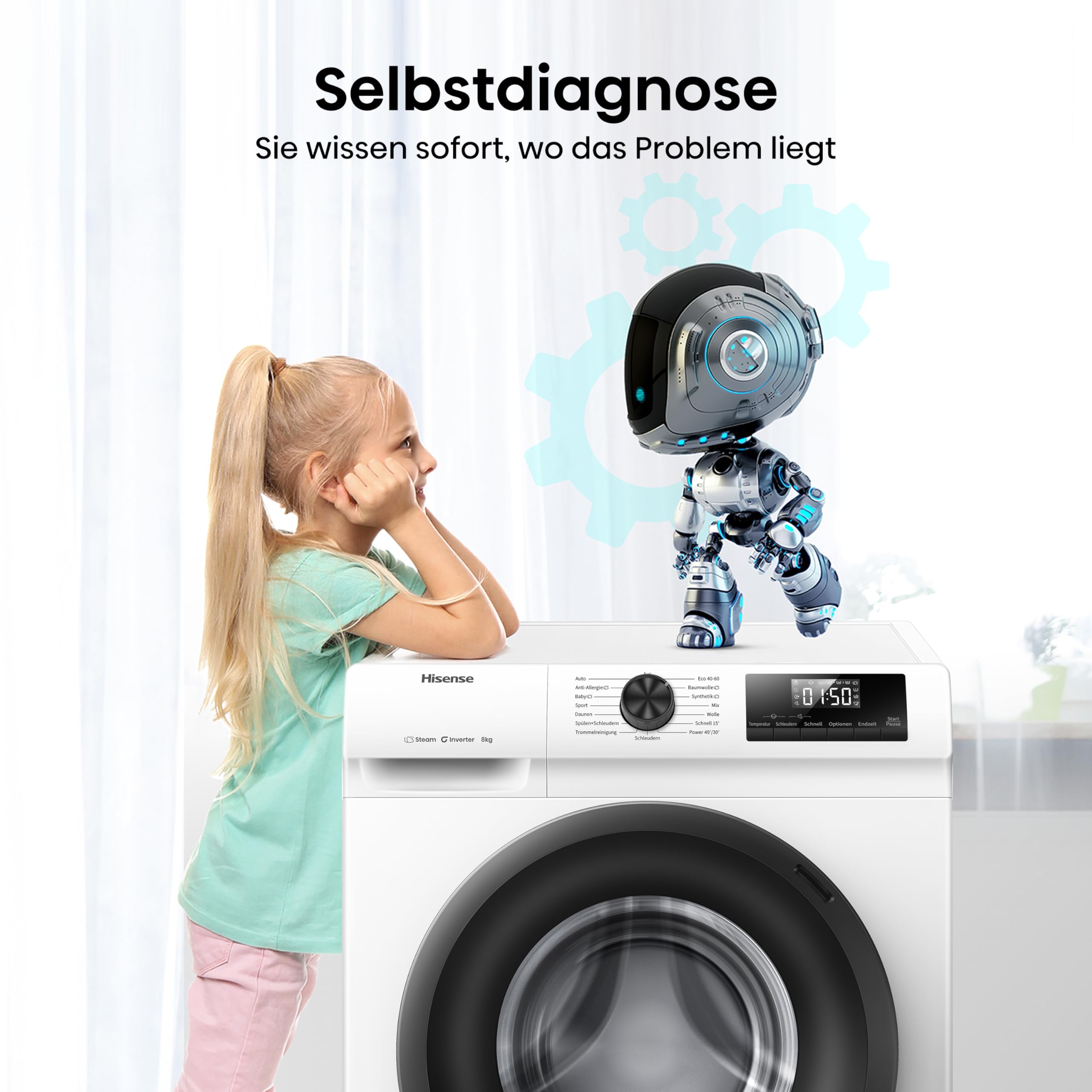 Hisense WF1Q8041BW Waschmaschine 8KG 1400 U/Min 15 Programme Dampffunktion A Energieklasse Weiß