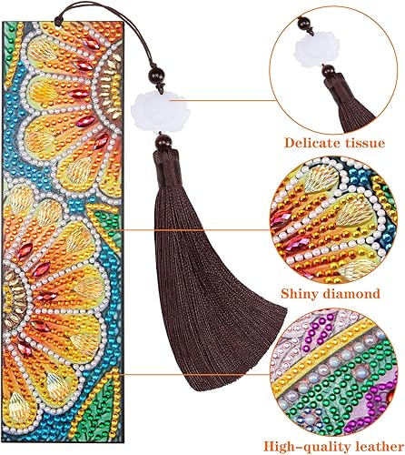 Miniatura 3 de Outus 3 marcapáginas de diamantes con borlas de diamantes con cuentas de arte, marcapáginas de cuero para graduación, cumpleaños, bordado,