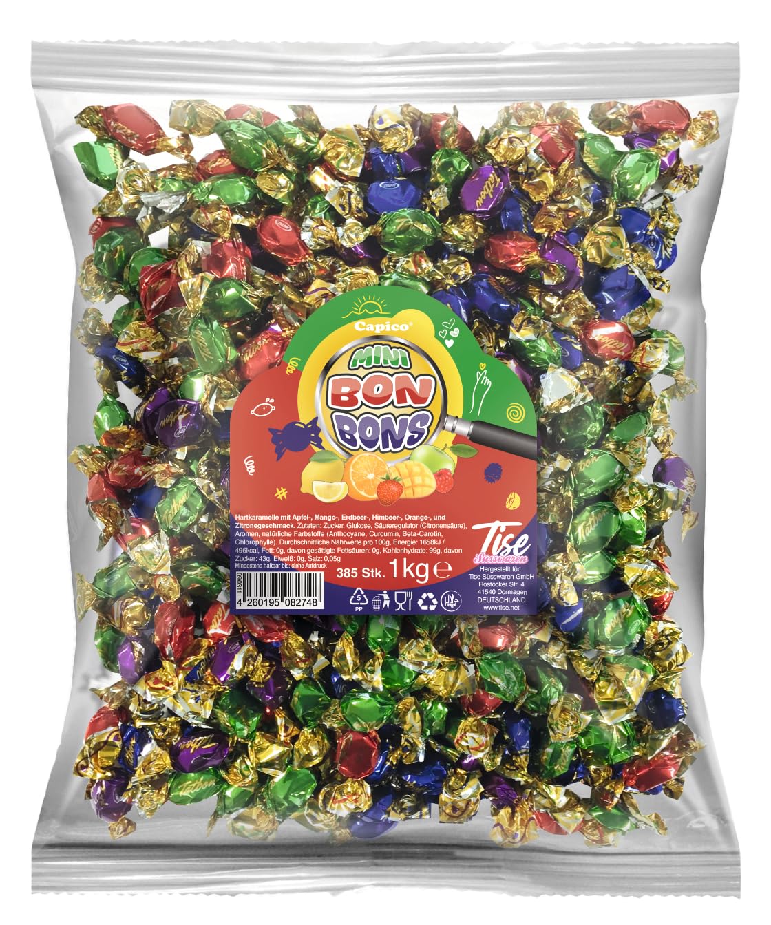 Tise Süßwaren Mini Bonbons Fruchtbonbons – 8 kg Großpackung (ca. 3.080 Stück) - Wurfmaterial, Karneval, Großpackung, einzeln verpackt