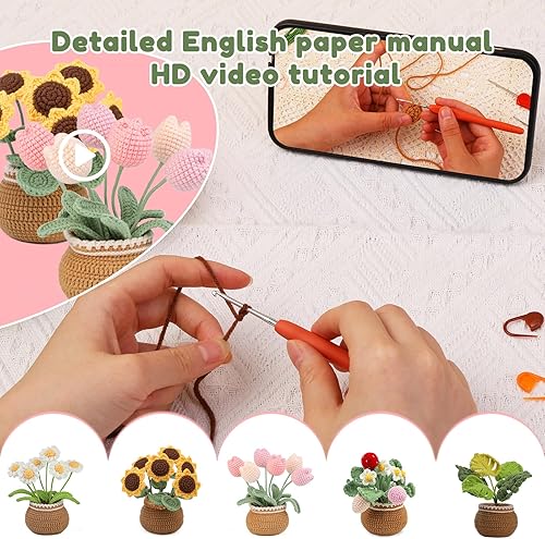 Miniatura 3 de kgxulr Kit de ganchillo combinado, kit de tejido para principiantes, kit de inicio de ganchillo para adultos principiantes completos, kit de tejido