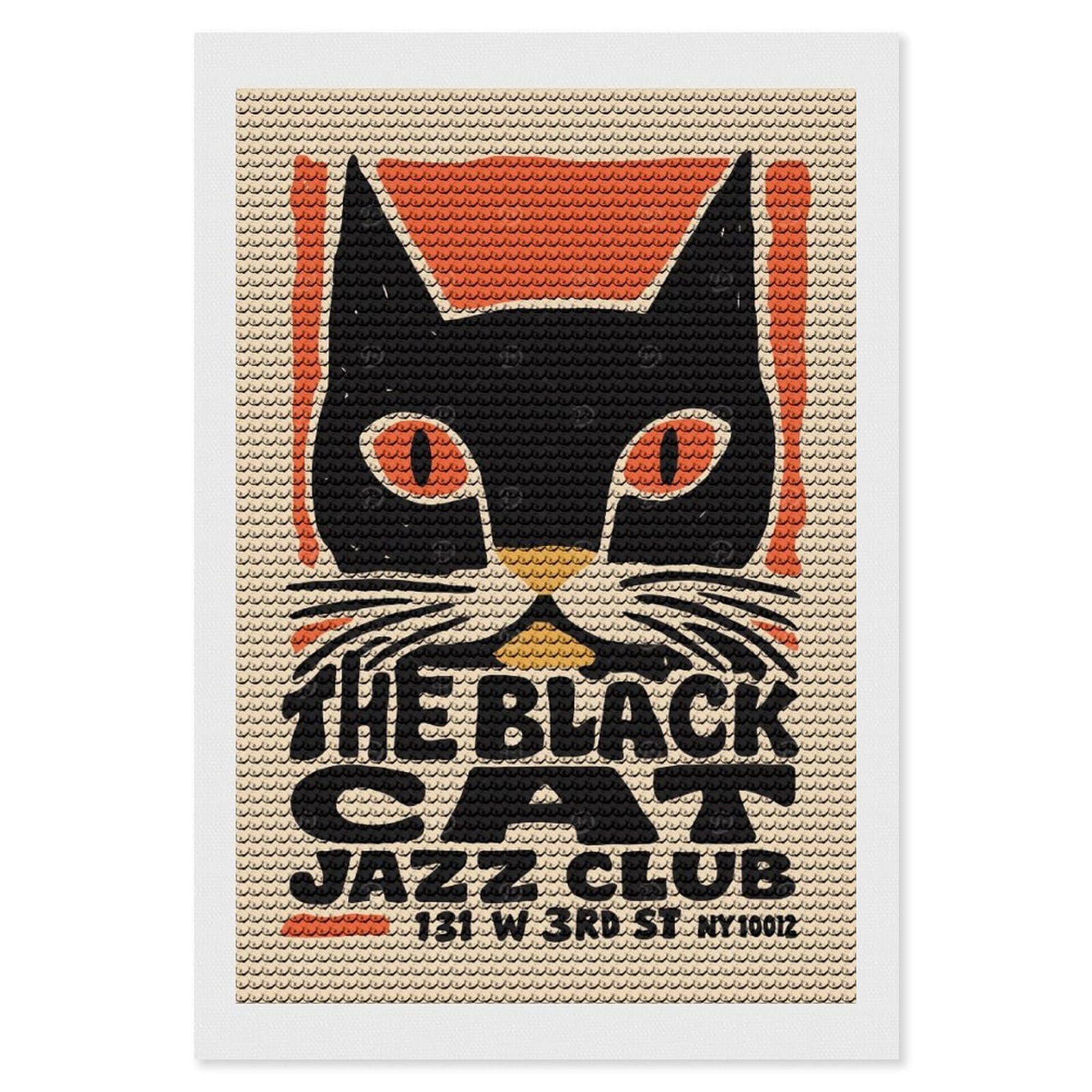 Junmoney The Black Cat Jazz Club Diamond Painting Canvas Set 8"x12", Satisfying Creative Project, Easy to Follow Symbols, Fun Craft Experience