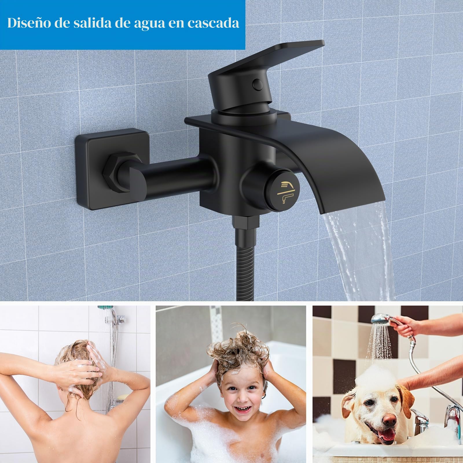KULACO Grifo cascada bañera monomando latón montaje pared negro