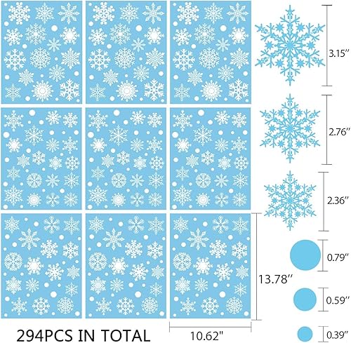 Miniatura 7 de Copos de nieve de Navidad, 294 unidades, decoraciones de Navidad, calcomanías de copo de nieve blancas de invierno para el país de las maravillas de