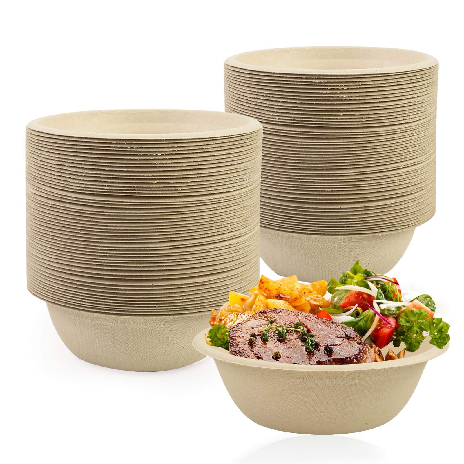 Bols jetables canne à sucre anti-fuite 500ml pour soupes chaudes sans plastique x100