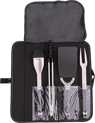 Miniatura 1 de Kenyon A70011 - Juego de utensilios de parrilla con tenedor de parrilla, pinzas, espátula y cepillo para untar, herramientas de parrilla de acero