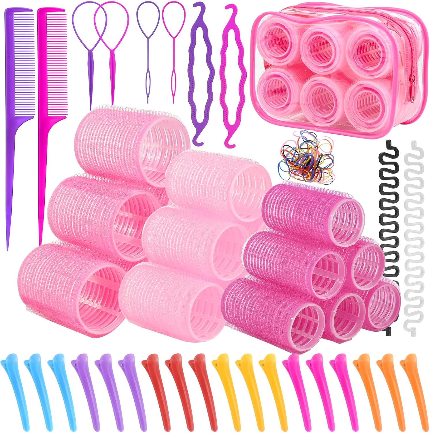 Hair Curler Set, 36 Pieces Jumbo Hair Curlers with Clips, Self Grip Hair Curlers in 3 Sizes