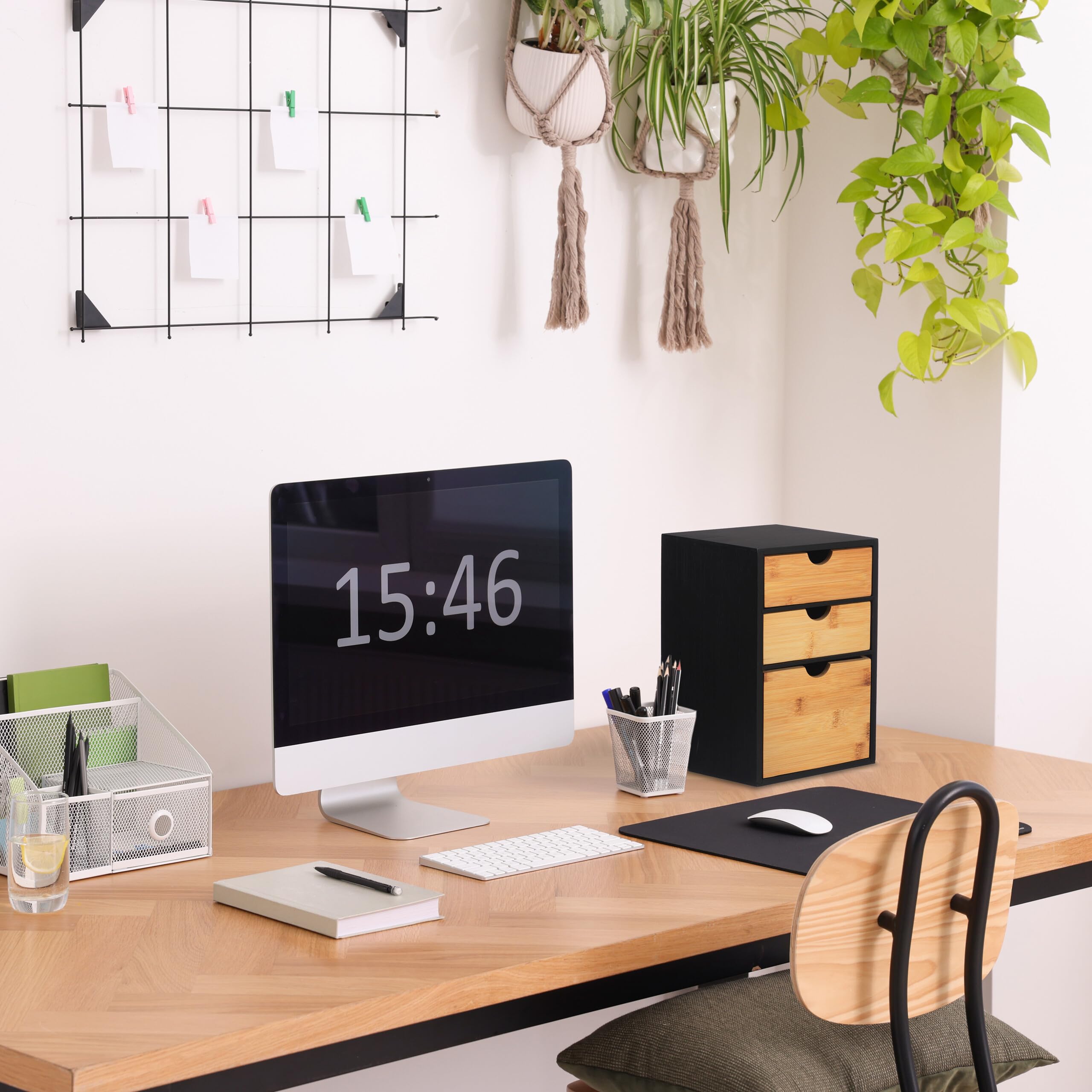 Relaxdays Portaoggetti da Scrivania con Cassetti, 3 Cassettini, Organizer in bambù, 28 x 17 x 21,5 cm, Naturale Nero