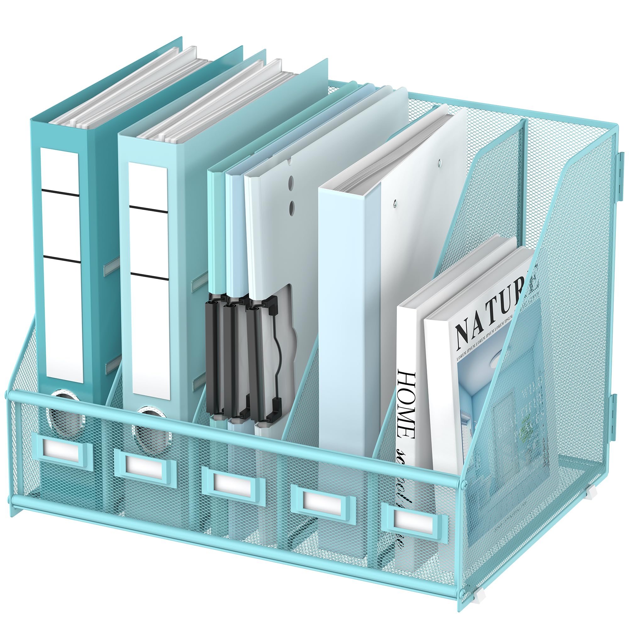 DALTACK Metal Mesh Desk Organizer with 5 Vertical Compartments, Light Blue โ image 1