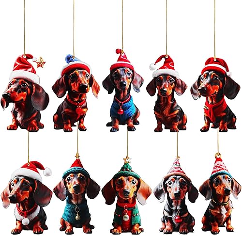VANZACK 10 piezas de perro salchicha colgante de perro salchicha ornamento colgante adornos árbol de Navidad salchicha decoración perro adorno árbol