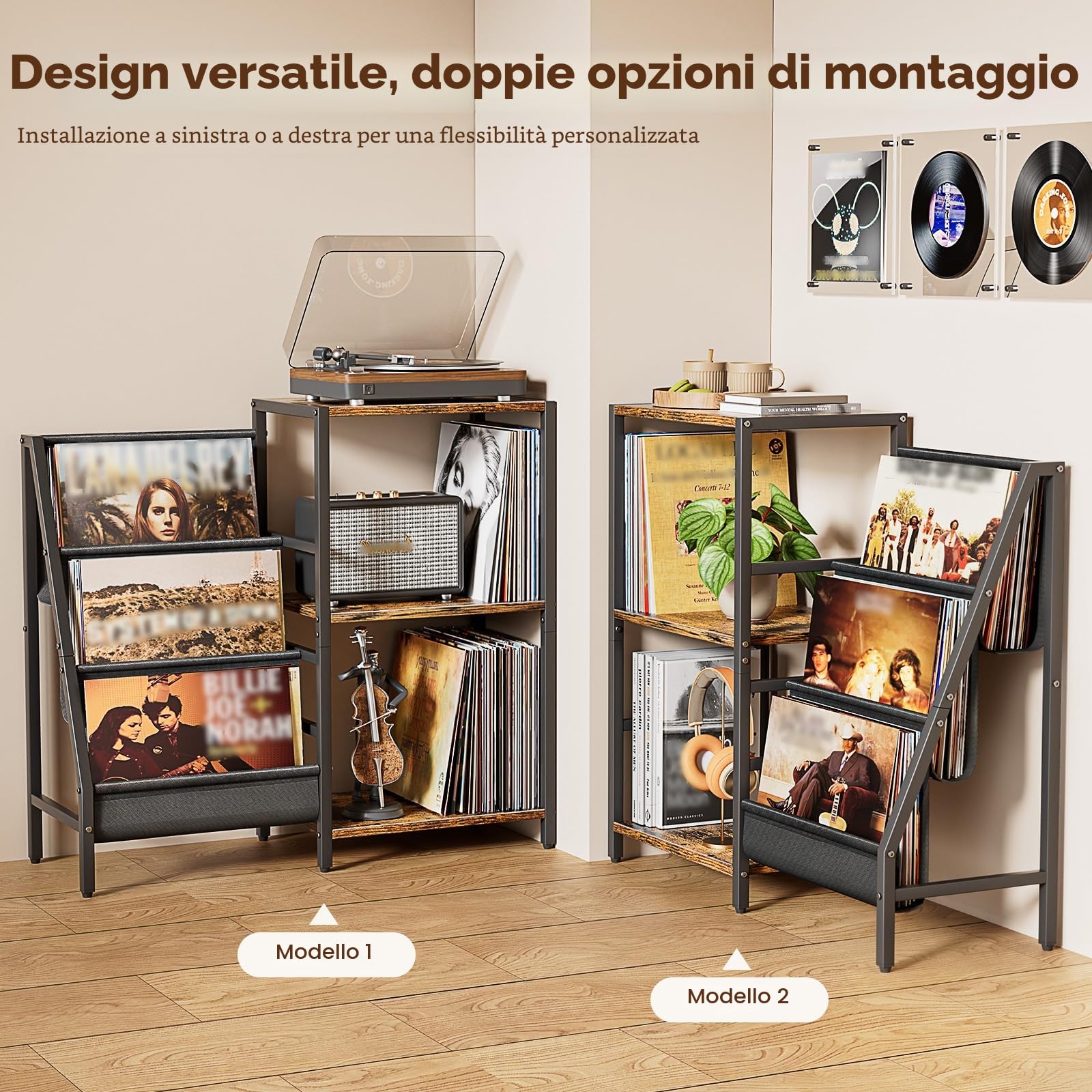 Bikoney Giradischi Vinili Stand Tavolino con Archiviazione Record in Vinile a 3 livelli, Espositore per Dischi in Vinile Fino a 200 album,Gabinetto del Supporto da Record in Vinile per Soggiorno