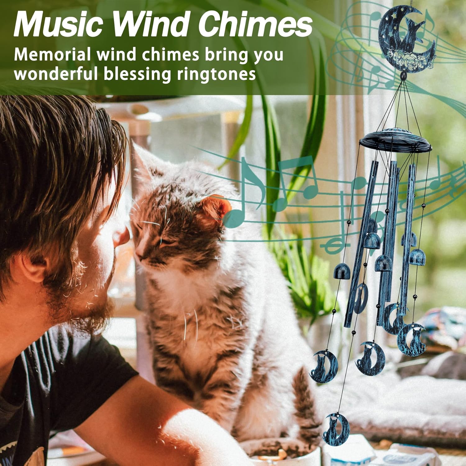 LESES Wind Chimes, Cat Memorial Wind Chime for Outside Cat Lover Gifts for Women Grandma, 35" Sympathy Wind Chimes Outdoor Clearance Home Garden Decoration Windchimes for Yard, Patio