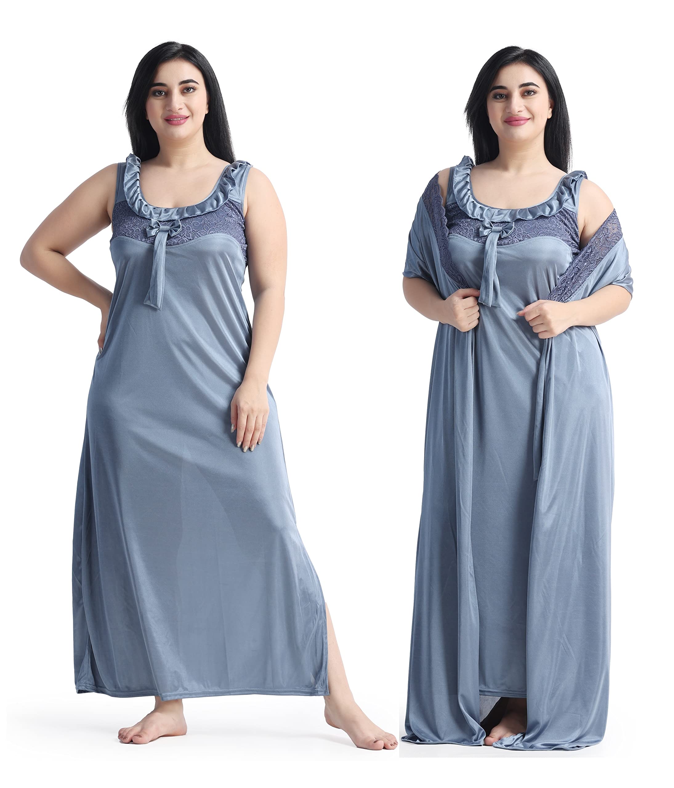 Night Keys Women Nighty with Robe Free Honeymoon Two Piecs Nighty Set