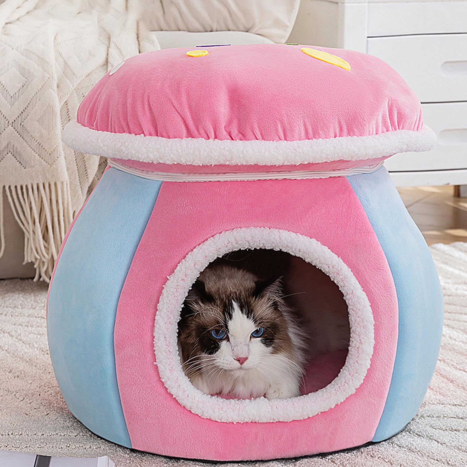 Cama Cueva para Gatos Semi Cerrado Cálido Refugio para Dormir