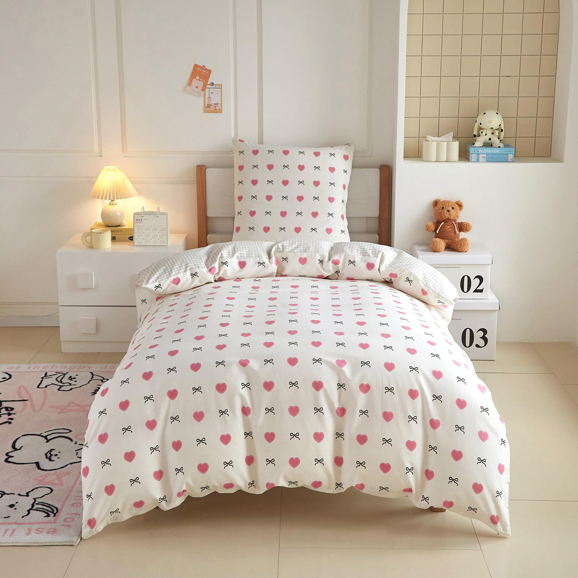 Housse de couette 140x200 cm coton reversible pour lit enfant avec taie d'oreiller
