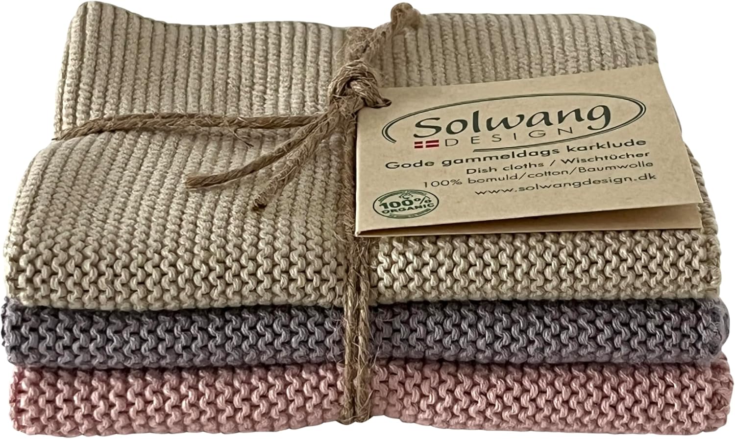 Solwang 3-Piece Danish Cotton Dishcloths in 100% Certified Organic Cotton Made in India (Dark Aqua Organic Combi), 619317045637