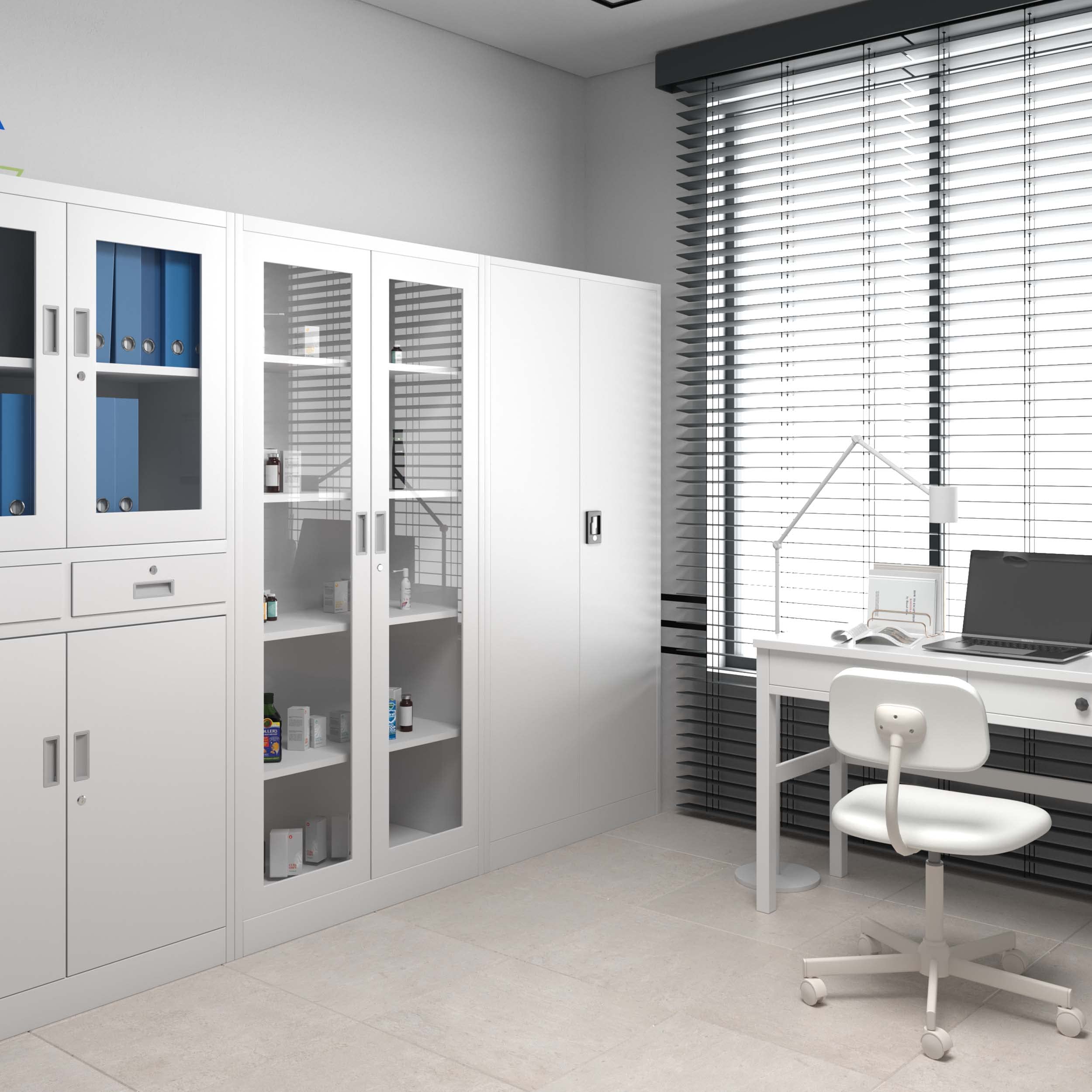 Jan Nowak 4er Set Aktenschrank C001 Metallschrank Stahlschrank Werkzeugschrank Büroschrank Lagerschrank Universalschrank Pulverbeschichtung Flügeltüren 185 cm x 90 cm x 40 cm (weiß/weiß)