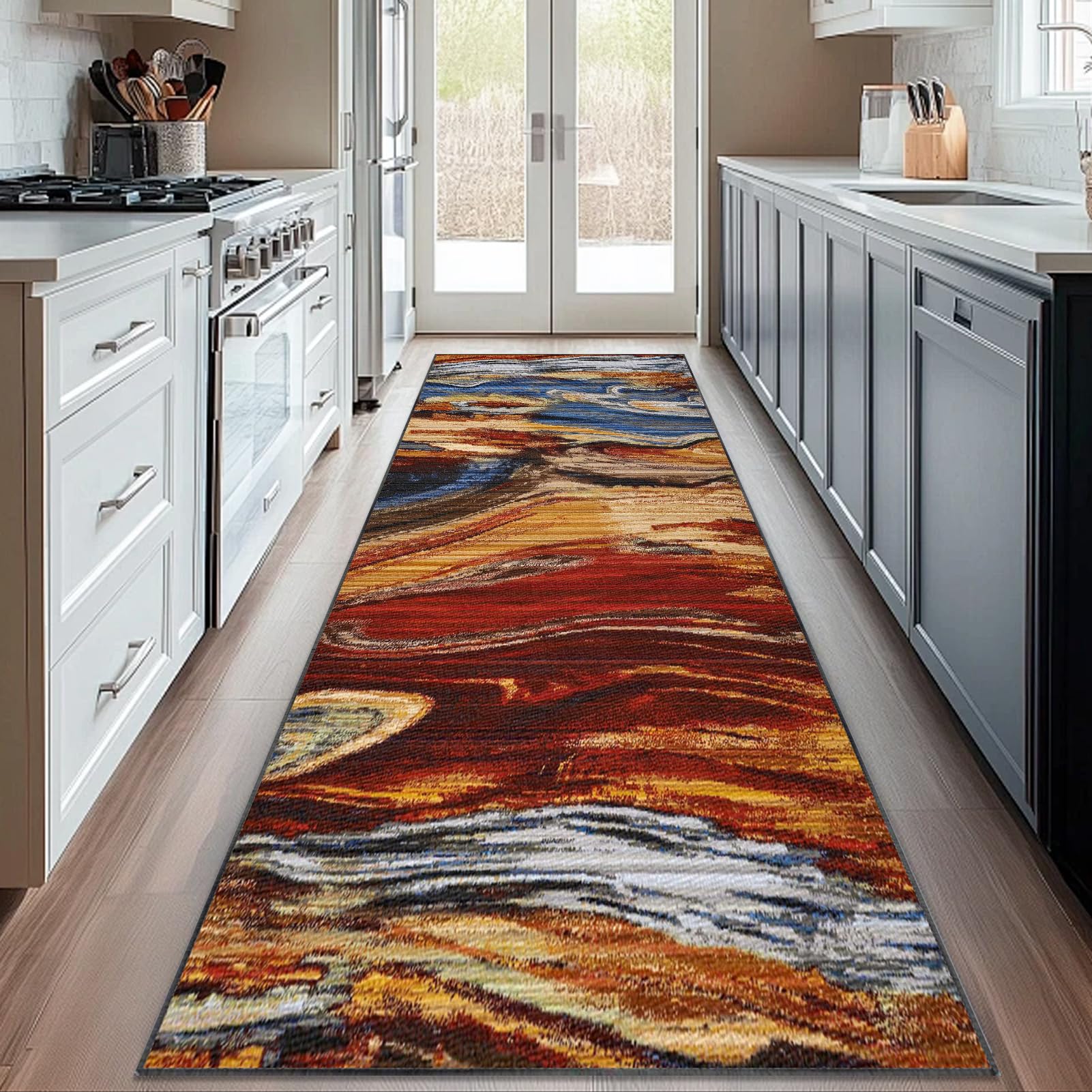 Teppich Läufer Flur rutschfest 120 x 450 cm Küchenläufer Teppich Küche Flurläufer Lang Waschbarer Küchenteppich Teppichläufer Flur Korridor Teppich Läufer für Küche, Eingang, Wohnzimmer, Schlafzimmer
