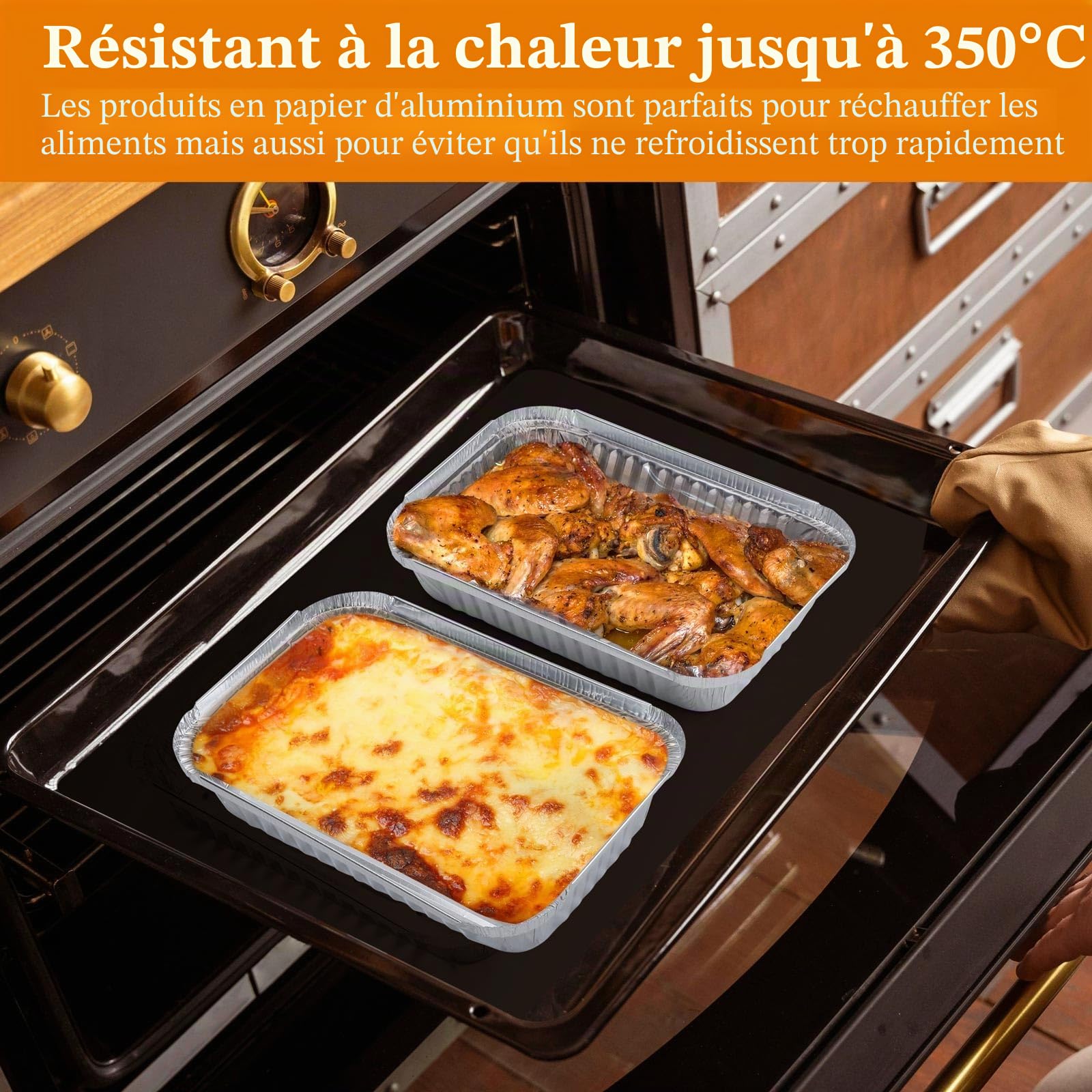 Lot de 30 plateaux jetables en aluminium cuisson avec couvercles, pour la cuisson/le rôti, le stockage des aliments et la congélation (L)