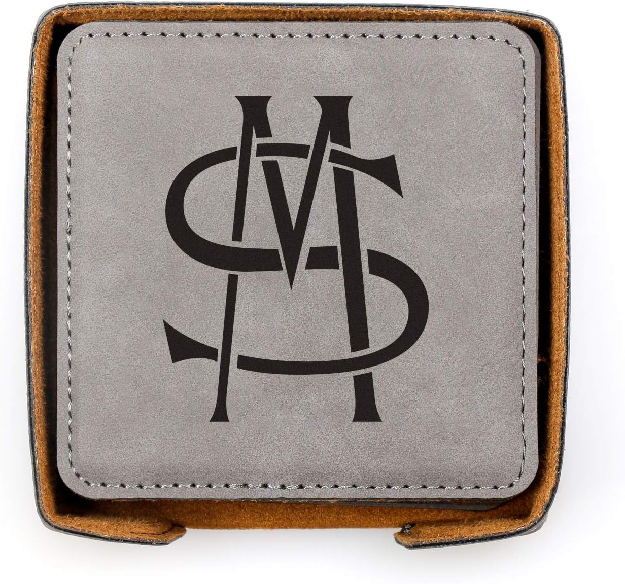 Personalized Drink Coaster Set of 6 w/Holder - Custom Engraved Drink Coasters - Personalized Gift (7 designs, 7 Colors)