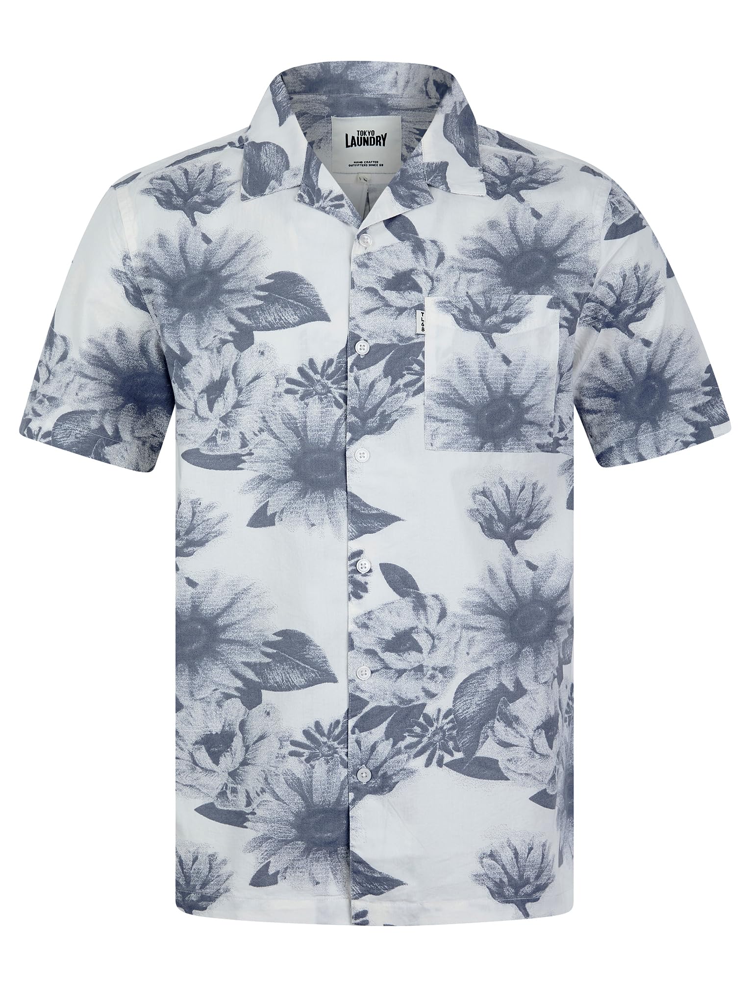 Tokyo Laundry Men's Cotton Floral Print Short Sleeve Open Cuban Collar Hawaiian Shirt