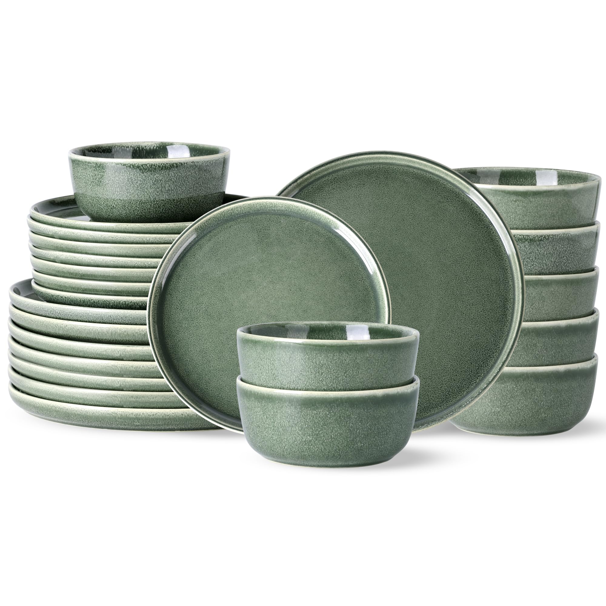 AmorArc Stoneware Dinnerware Sets,Round Reactive Glaze Ceramic Plates and Bowls Sets,Highly Chip and Crack Resistant | Dishwasher & Microwave Safe,Service for 8 Dishes Set (24pc)