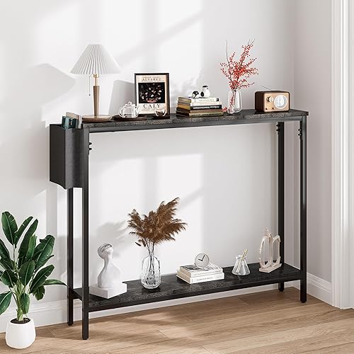 Miniatura 4 de Bigbiglife Mesa de Consola de Entrada de 39.4", Mesa de Sofá Estrecha Industrial de 2 Niveles con Estantes de Almacenamiento para Pasillo, Sala de