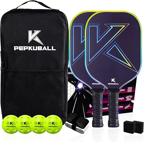 Miniatura 18 de Juego de palas de pickleball con superficie de fibra de vidrio, palas de pickleball con raquetas de bola de pepinillo para hombres y mujeres