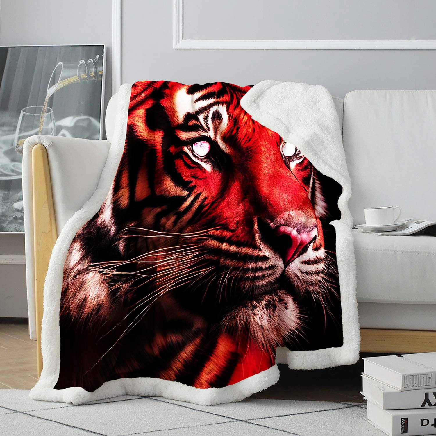 Couverture de lit moelleuse tigres rouges contre le froid du salon
