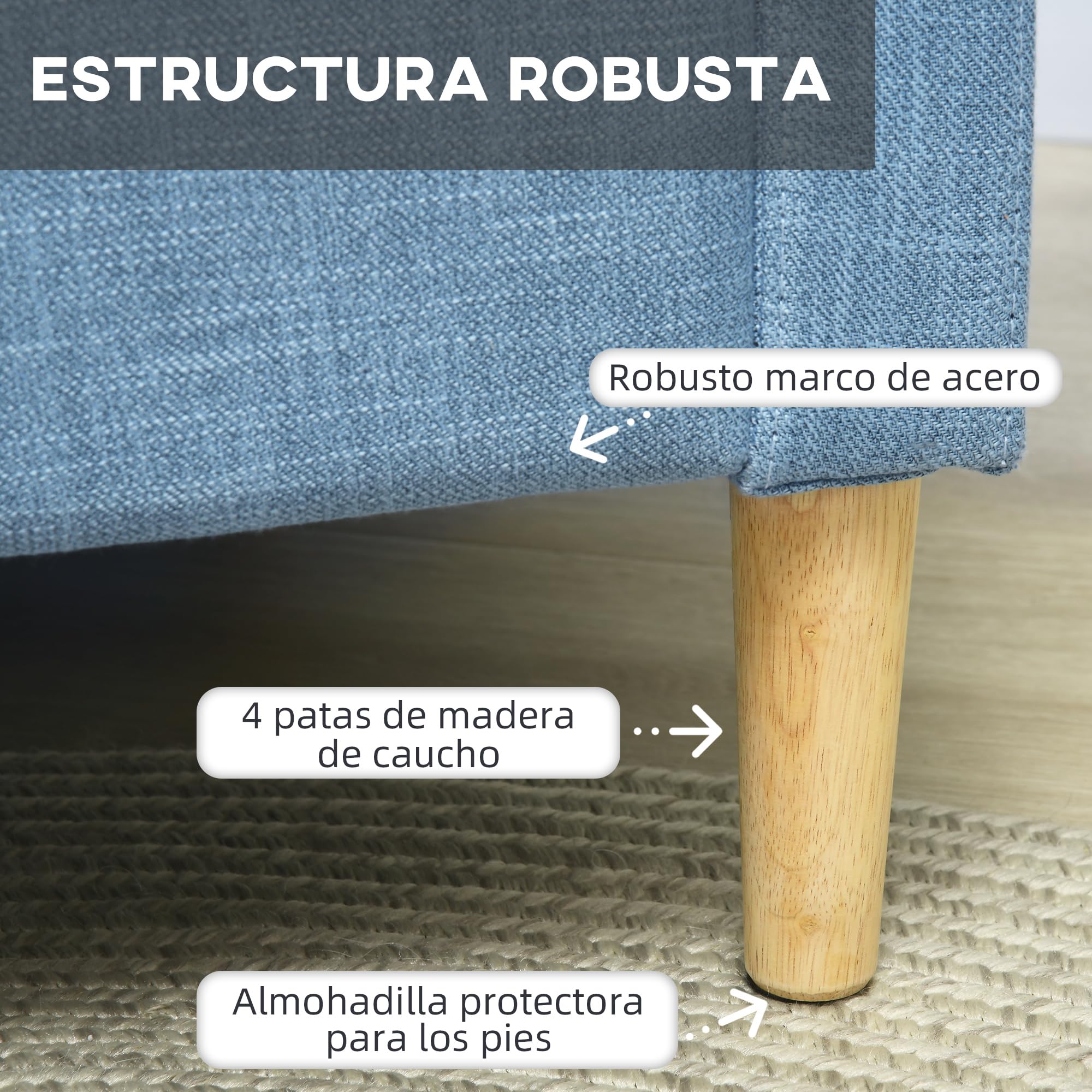 HOMCOM Butaca de Salón Sillón Relax con 2 Bolsillos Laterales Reposabrazos Asiento Acolchado y Patas de Madera Sofá Individual de Moderno para Dormitorio 73x79x87 cm Azul Claro