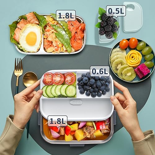 Miniatura 5 de Lonchera eléctrica con calefacción para adultos, 100 W, 3 en 1, paquete de 2 recipientes de 1.8 L, lonchera portátil de doble capa, calentador de