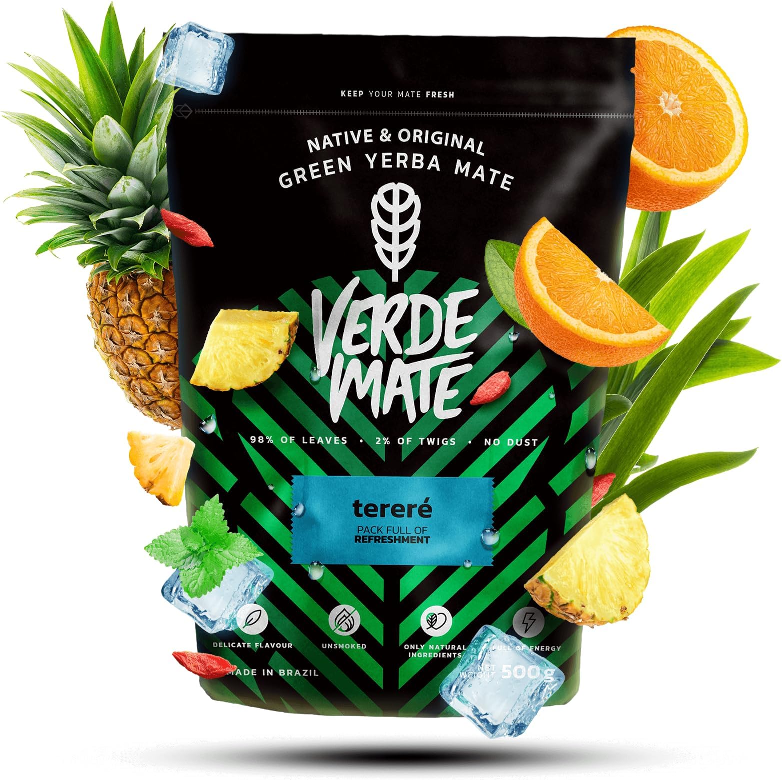 Verde Mate Green Terere 500g, Green Yerba Mate Tea from Brazil, Fruity Yerba Mate, Unsmoked, Vegan, Gluten Free
