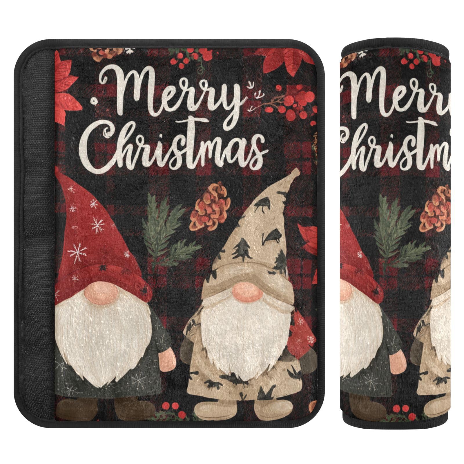 Checkered Christmas Floral Gnomes Seat Belt Cover Pad 2 Pcs Soft Cute Seatbelt Covers Protector Support Head Neck Shoulder Strap for Car Seats High Chair Backpack for Adults Kids Women Men 10x7