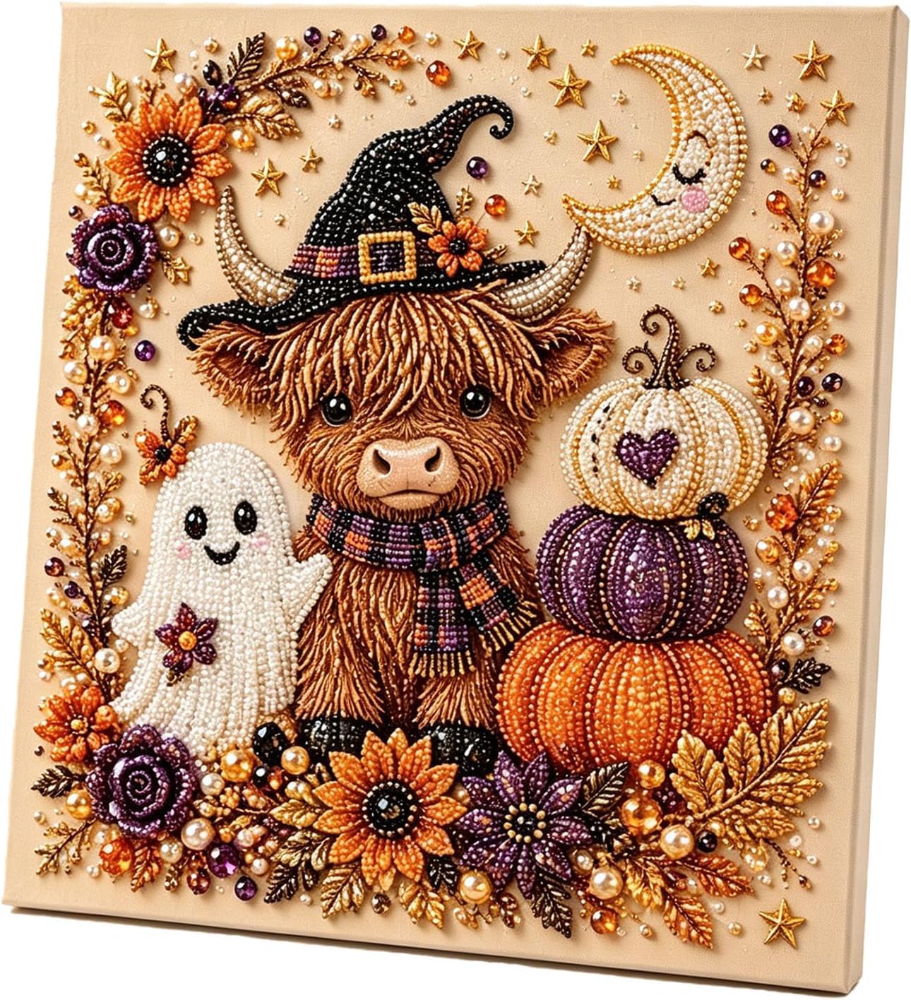 Pluffy Highland Cow Halloween Ghost Pearl Art Diy Kit Spooky Festive Wall Art (Highland Cow)