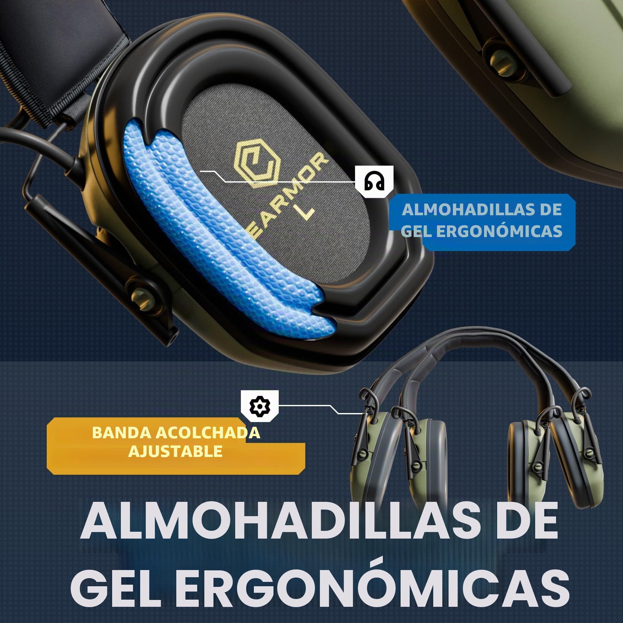 Earmor M300T Protección auditiva electrónica con Bluetooth Disparo orejeras orejeras amortiguación de ruido para tiro de caza valor de aislamiento, SNR 29dB control dinámico de ruido