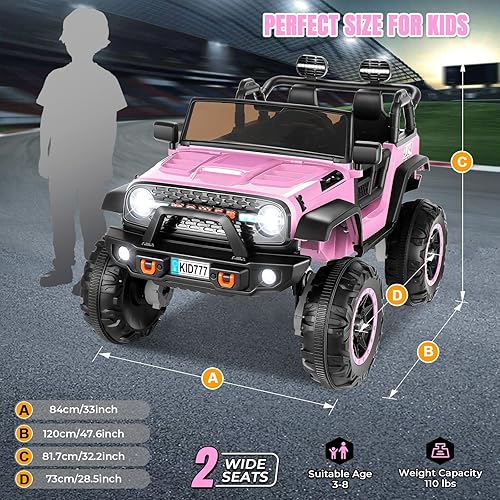 Miniatura 6 de Hikole Camión para niños de 24 V y 2 plazas, auto eléctrico conmutable para niños 4WD2WD con 4 ruedas potentes, suspensión de resorte, reproducción