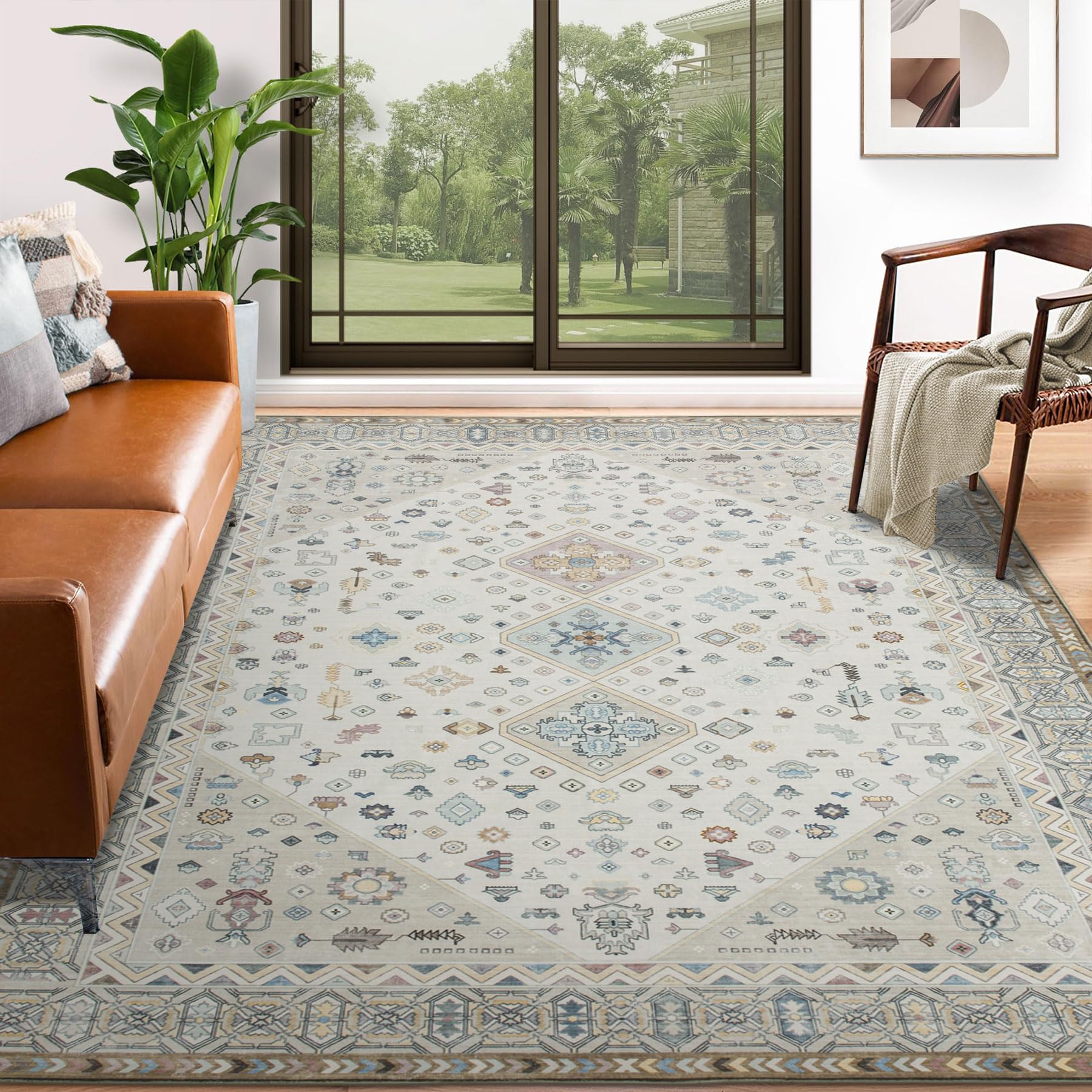 Taleta OLINA Washable Rugs Living Room Bedroom Vintage Area Rugs Soft Short Pile Non Slip Carpet Oriental Traditional Rugs for Kitchen Dining Room (Beige, 160 x 230 cm)