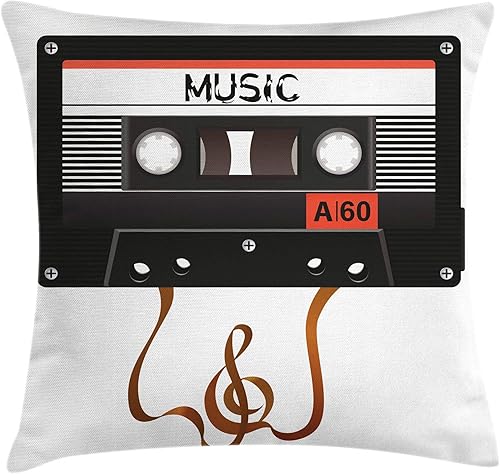 Ambesonne Funda de cojín para fiesta de los años 70, casete de audio analógico roto, reproducción de música, tecnología vintage, funda de almohada