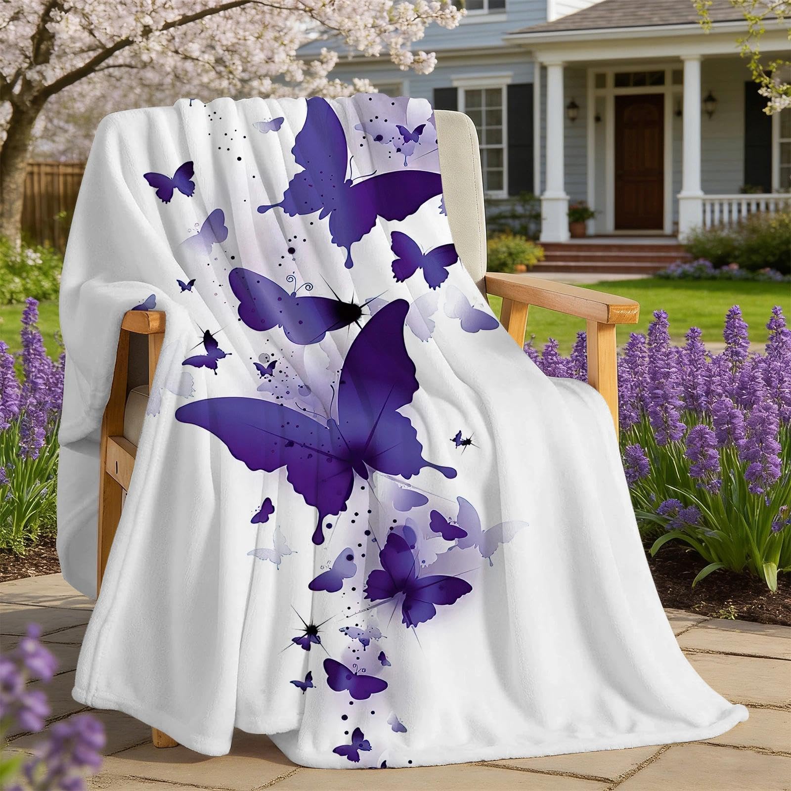 Purple Butterfly Blanket 60"X50", Butterfly Gifts for Women, Spring Soft Flannel Throw Blanket for Couch Sofa, Valentines Day Birthday Gifts for Mom, Friends