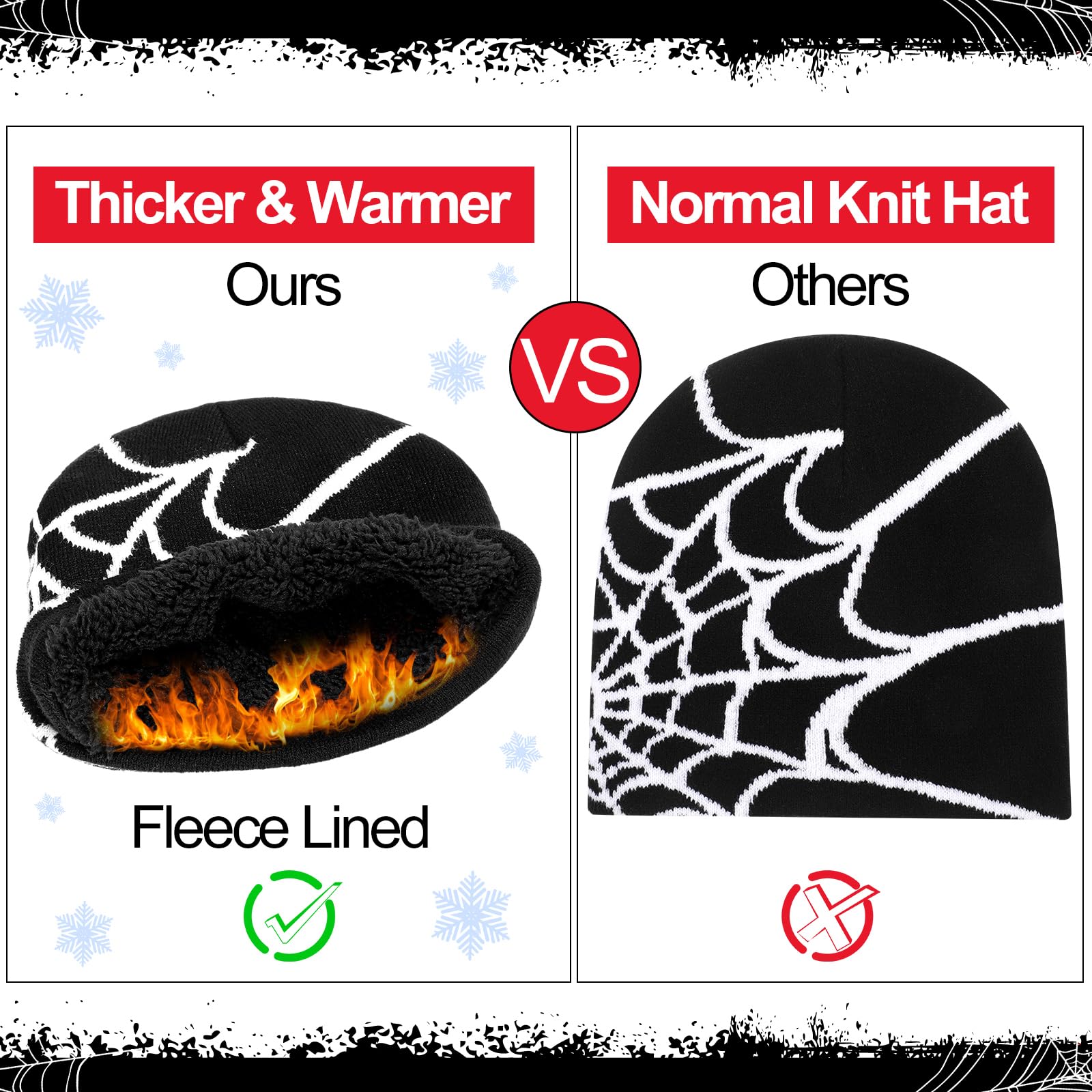 Jeyiour 4 gorros Y2k con patrón de telaraña, gorro gótico de punto acrílico, estilo casual, ropa de calle al aire libre, para hombres y mujeres