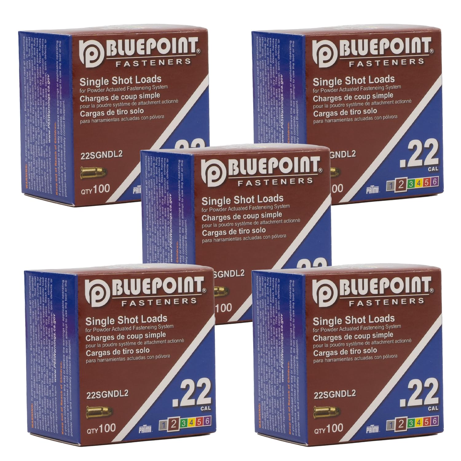 BLUEPOINT .22 Cal Brown Neck Down Single Shot Powder Load for Powder Actuated Fastening System, (500 - Count). Item# 22SGNDL2 5-Pack Save $10