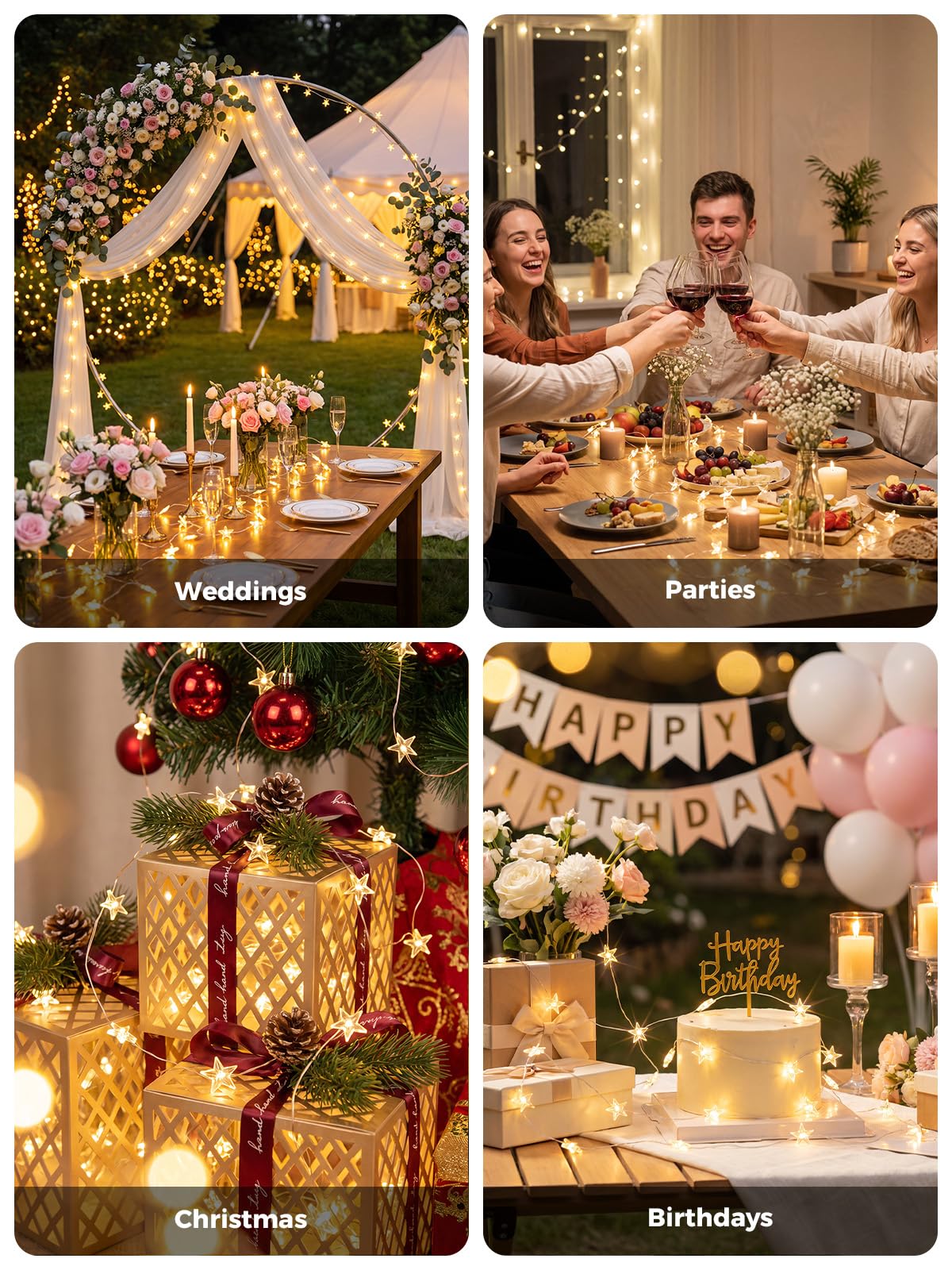 12 confezioni di 20 luci LED a forma di stella, 2 m, a batteria, impermeabili, scintillanti, per fai da te, bottiglie, tavolo, Natale, Ramadan, matrimonio, Halloween, decorazione bianca calda
