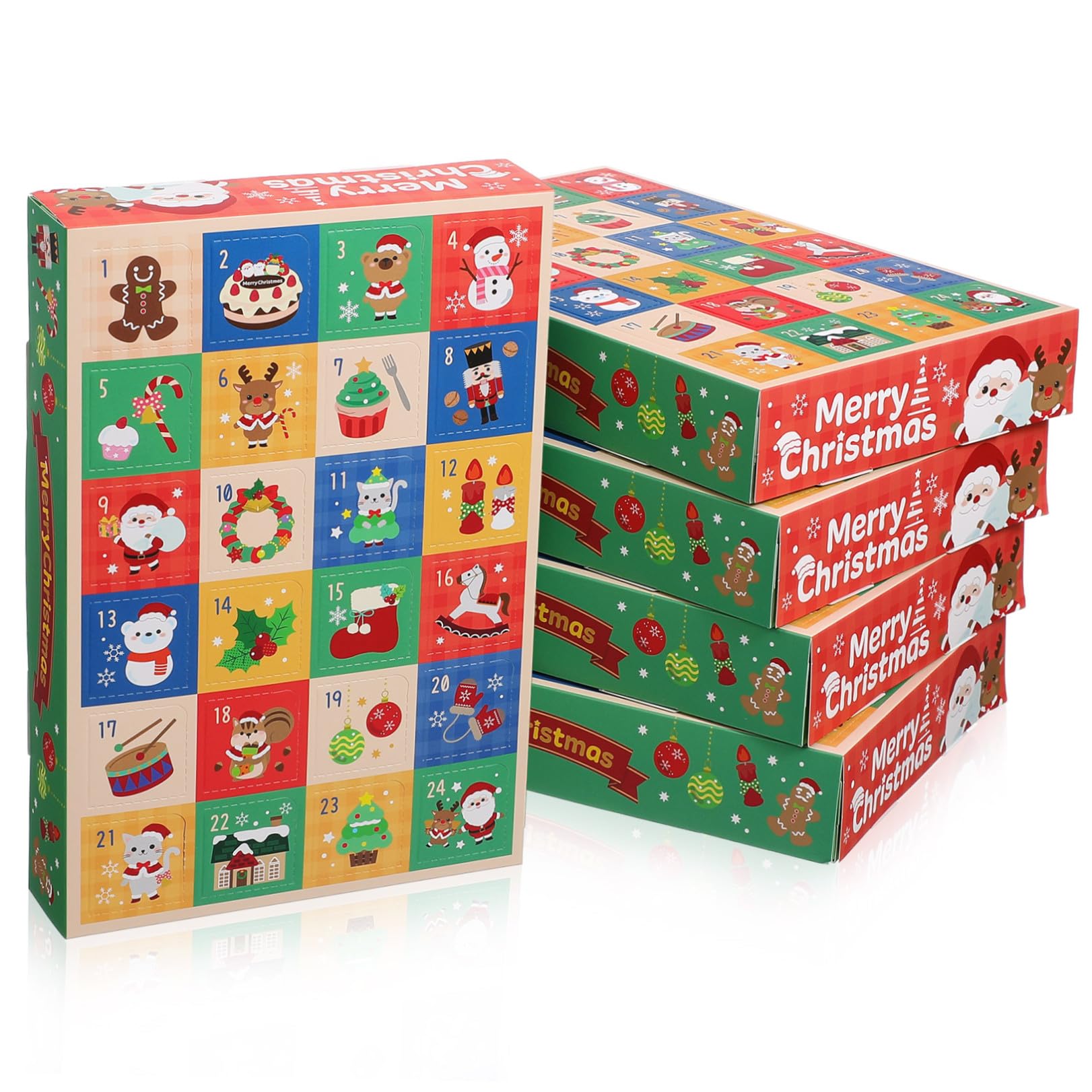 Beaupretty 5 Piezas Caja de Calendario de Adviento Vacía y Decorativa para Navidad, Caja de Papel Fácil de Llevar para Dulces para Fiestas y Celebraciones