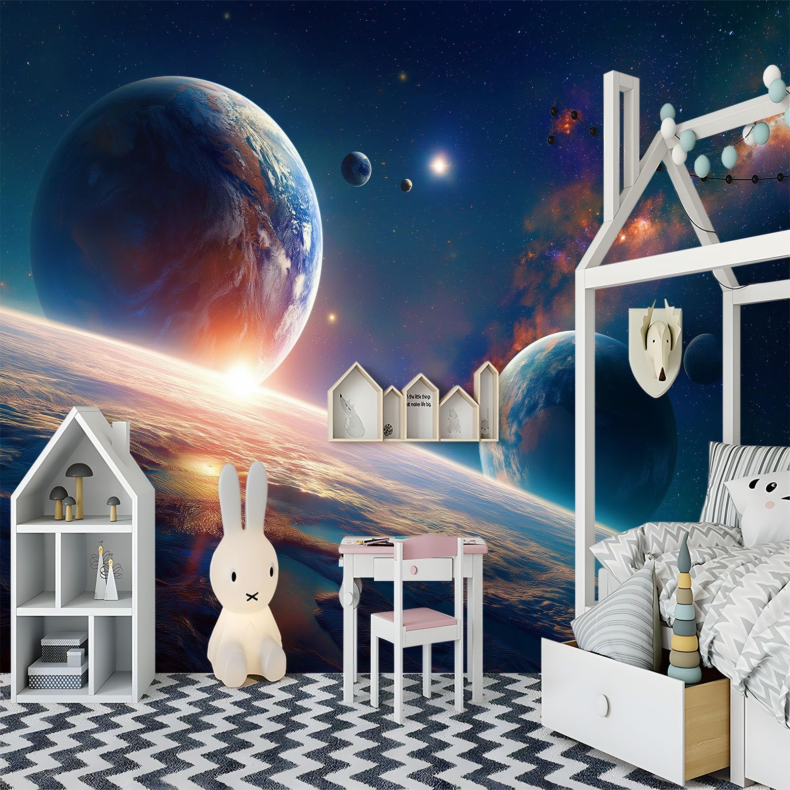 Tapeta fantastyka naukowa wszechświat, tapeta panoramiczna kosmos planeta 200 x 140 cm 3D fresk z włókniny wielokolorowy gigantyczny plakat ścienny do salonu pokój dziecięcy restauracja dekoracja