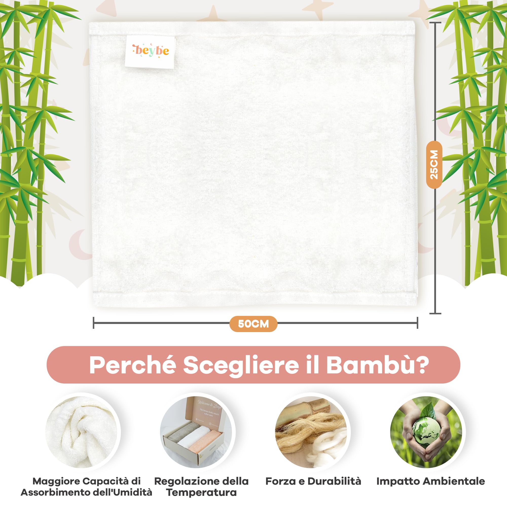 Asciugamano neonato neonato in bambù per bambini, 50 x 25 cm, set di 3 asciugamani da neonato in bambù, multiuso, indispensabile per neonato