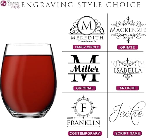 Miniatura 6 de Copa de vino sin tallo personalizada de 15 onzas, grabada a medida con cualquier nombre e inicial