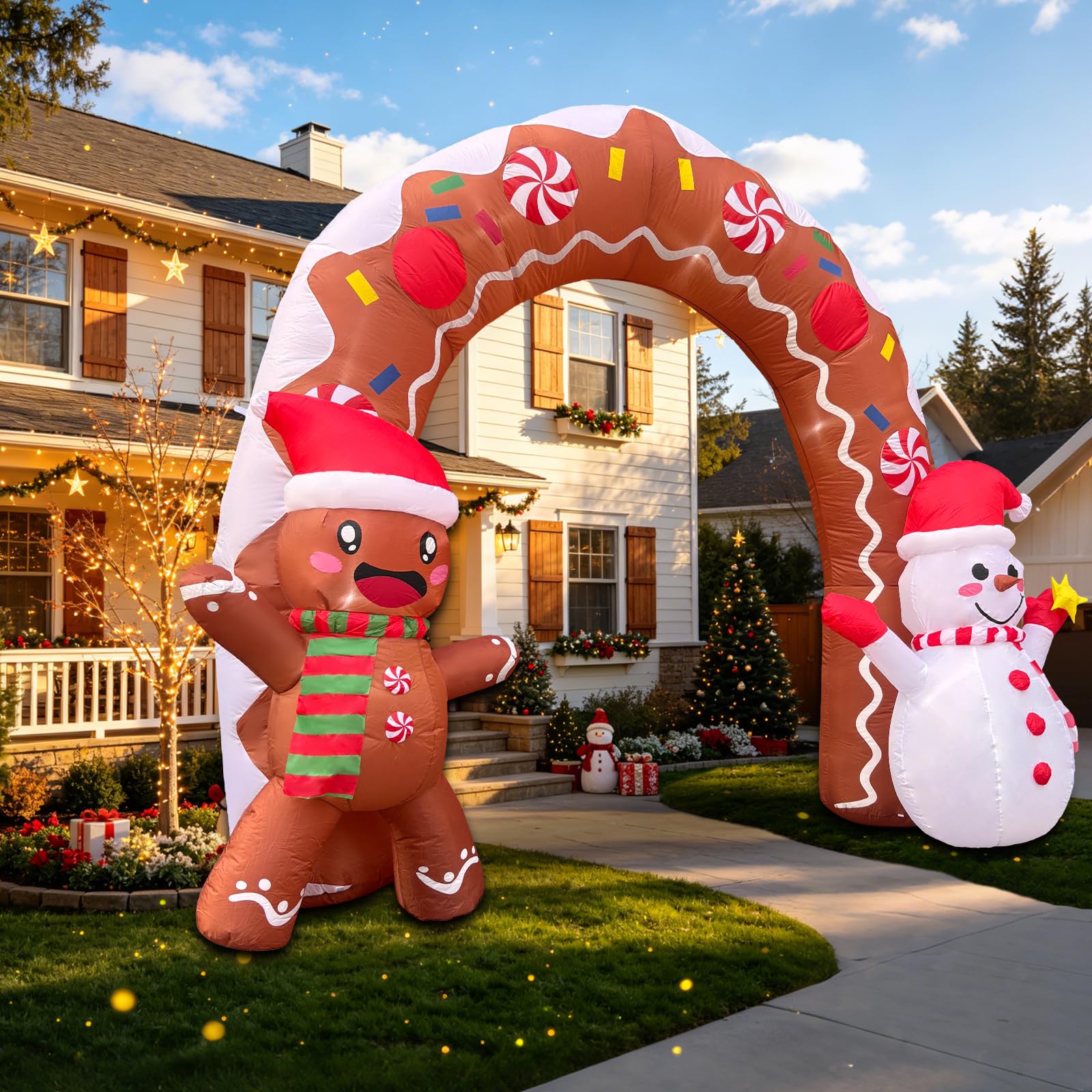 Arche gonflable de 3 m avec bonhomme en pain d'épice et bonhomme de neige