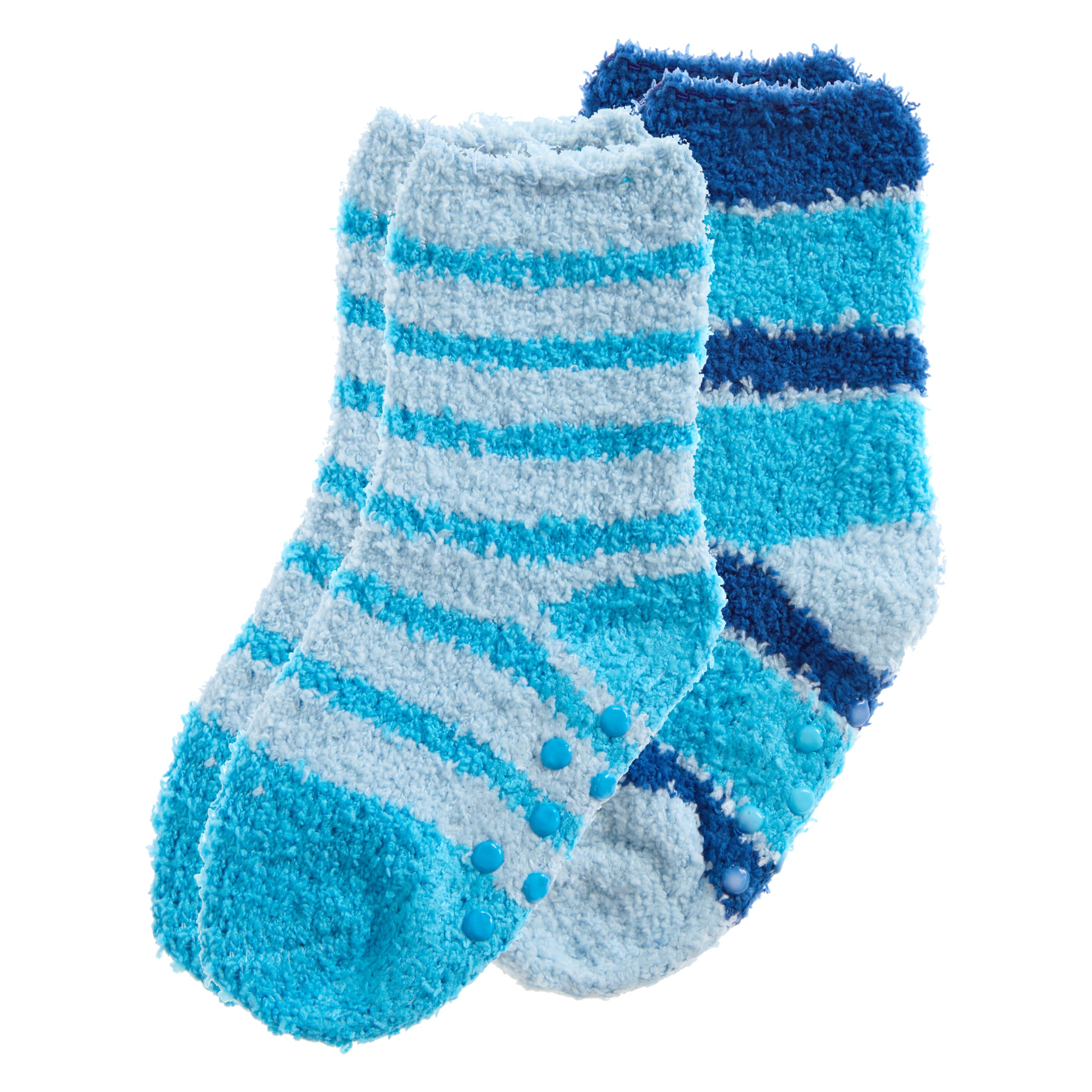 Metzuyan WS-AW23 2 Pairs Baby Boys Fluffy Slipper Socks with Non Slip Grippers Anti-Skid Cosy Socks Warm Winter Socks Light Blue 0-0