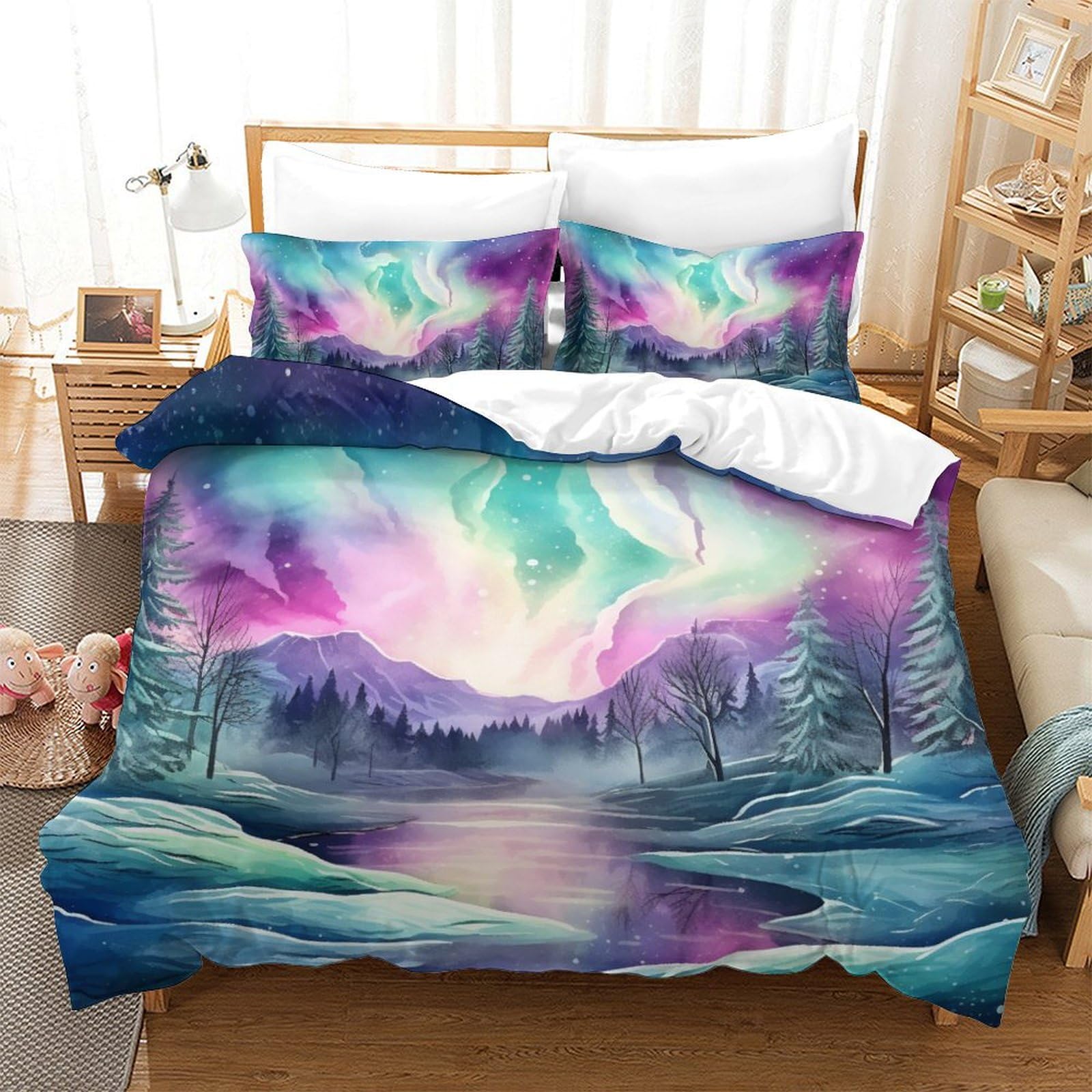 Housse de couette 3D aurores boréales pour transformer la chambre des petits et grands enfants