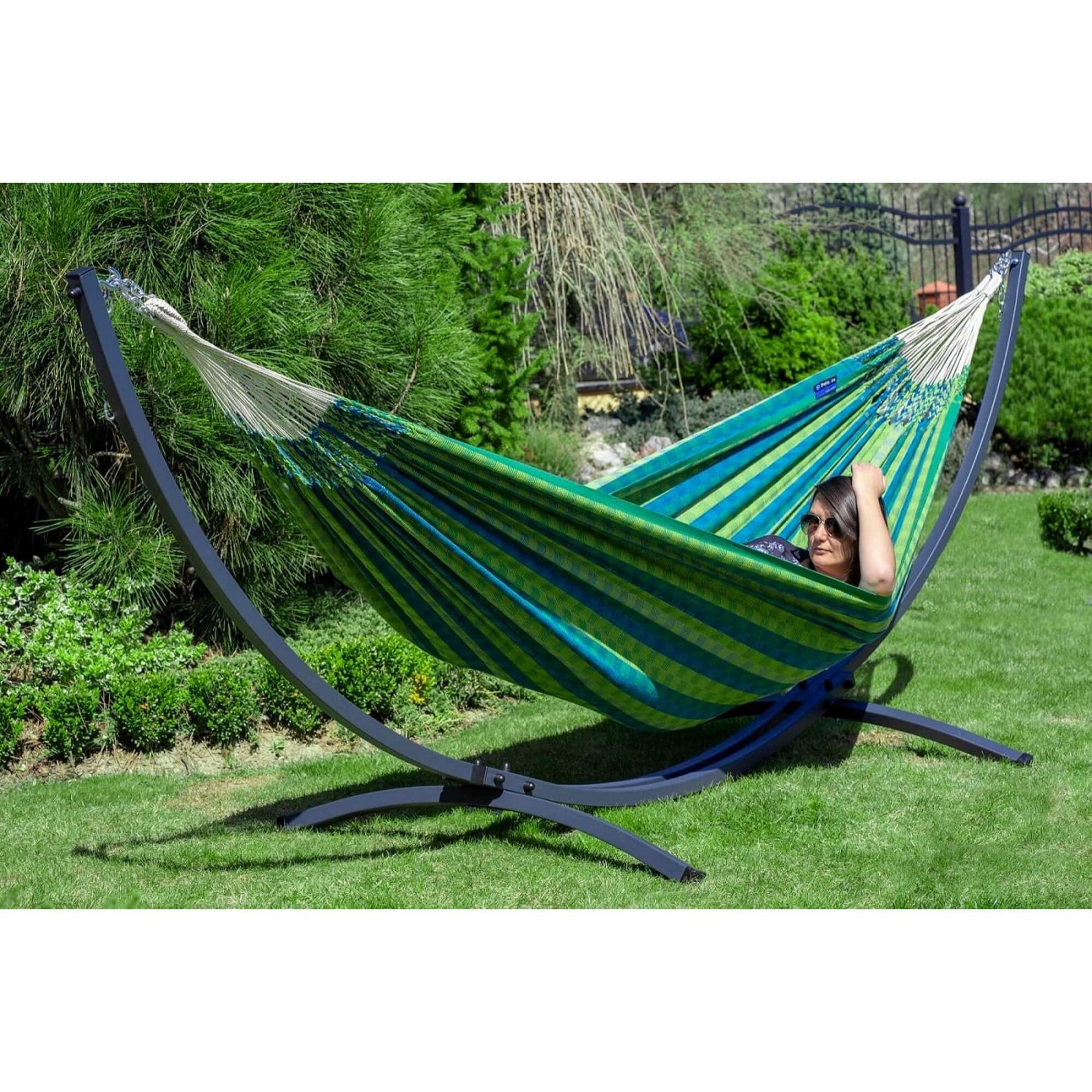 Potenza Amaca Doppia da Giardino in Cotone 230x160 cm – XXL Amaca Portatile Resistente Fino a 200 kg, per 2 Persone, Grande Superficie di Riposo, Ideale per Esterno, Terrazza, Campeggio o Balcone